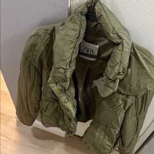 ZARA Olive Green Quilted Puffer Coat